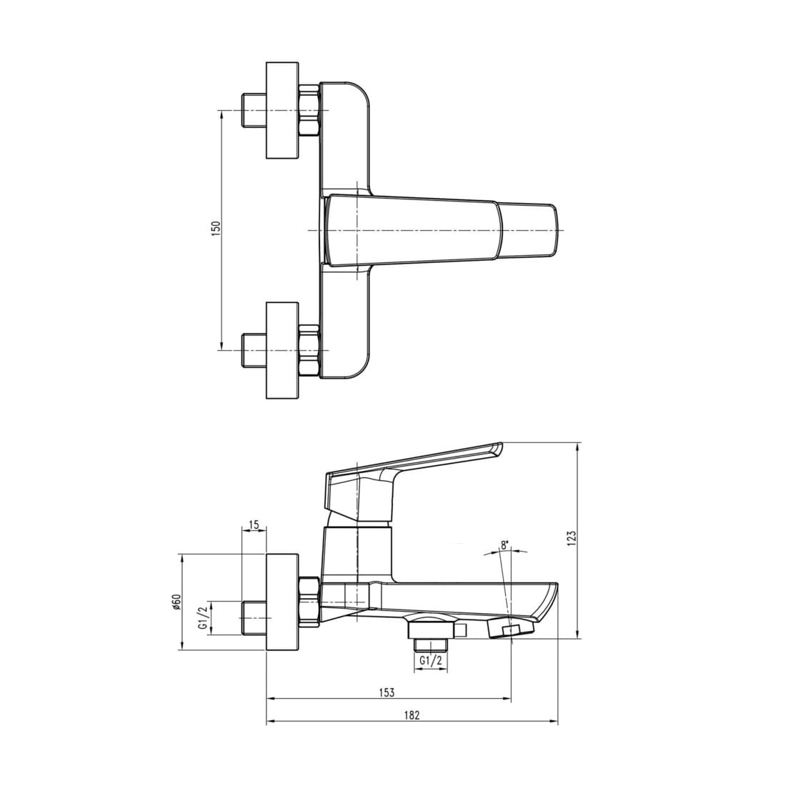 Змішувач для ванни TOPAZ LEXI TL21101A-H57-0 cartridge D35, EURO перемикач, комплект із душем