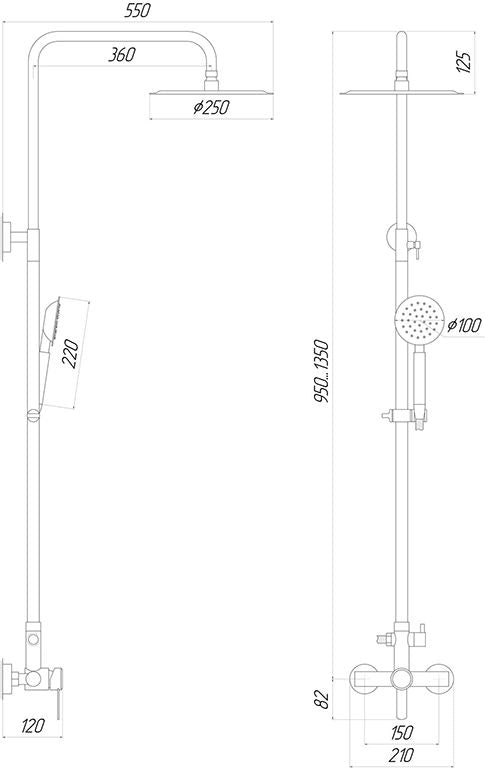 Душова система Globus Lux WIEN SBT2-SH-05 Нержавійка, лійка Тропік D25, комплект