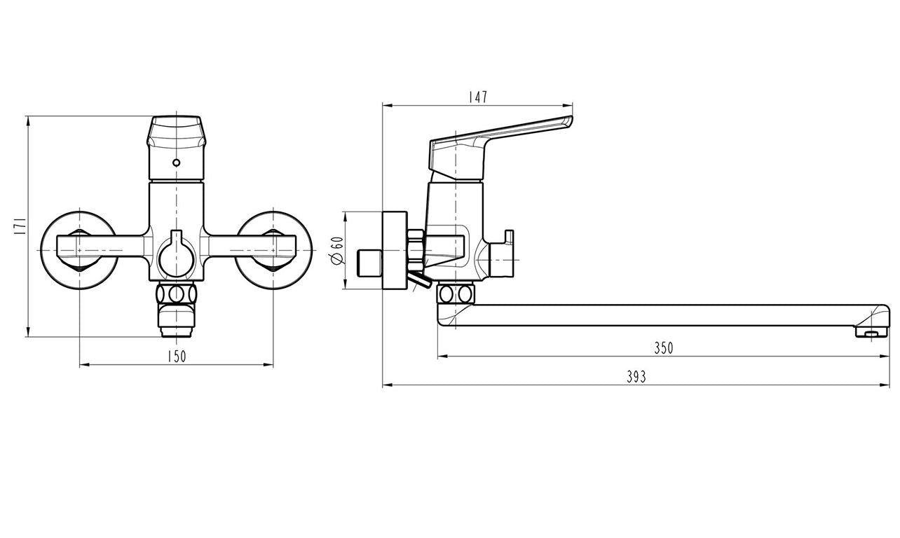 Змішувач для ванни TOPAZ LEXI TL21208A-H57-W носик (вилив) 350мм, EURO перемикач, cartridge D35, білий матовий